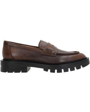 Santoni Leather Penny Loafers - Brown