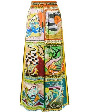 ALÉMAIS Printed Satin Wide Leg Trousers - Green