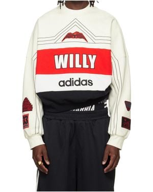 ADIDAS X WILLY CHAVARRIA Willy Chavarria X Adidas Originals Collaboration Ny Ball Crew Long-Sleeve Pullover Sweatshirt - White