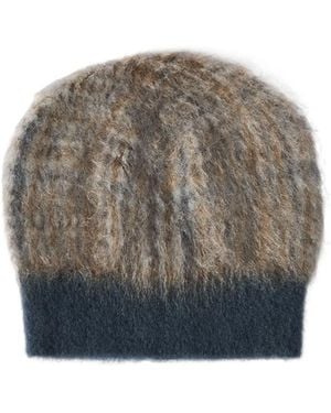Brunello Cucinelli Mohair And Would Prince Of Wales Double-Knit Beanie Hat - Gray