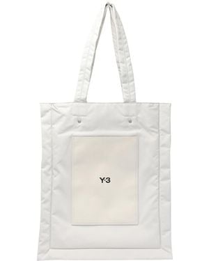 Y-3 Logo Printed Padded Tote Bag - White