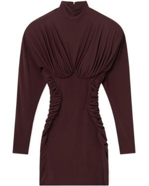 Stella McCartney Pleated High-Neck Long-Sleeve Mini Dress - Purple