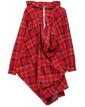 Comme des Garçons Plaid-Pattern Hoodie - Red