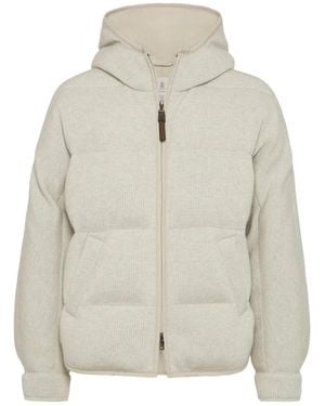 Brunello Cucinelli Hooded Ribbed Puffer Jacket - Gray