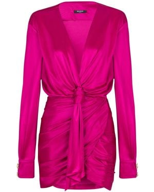 Balmain Short Draped Interlock Jersey Dress - Pink