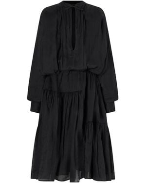Dries Van Noten Pleated Ramie-Mousseline Midi Dress - Black