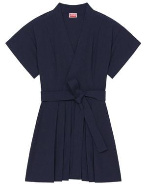 KENZO Kimono Flared Cut Mini Dress - Blue