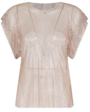 Alberta Ferretti Rhinestone Sheer Knitted Top - Natural
