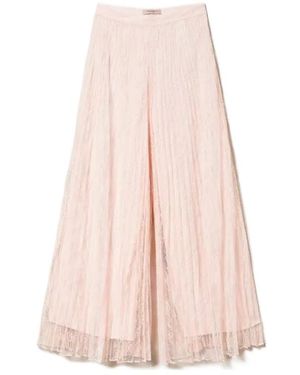 Twinset Pleated Lace Palazzo Pants - Pink