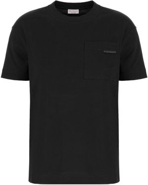 Tシャツ・カットソー BRUNELLO CUCINELLI Woman T-Shirt Black ML171HE200 C101 Brunello Cucinelli - Charcoal Lurex Cashmere Short Sleeve T