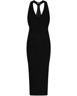 The Attico The Plunging V-Neck Long Dress - Black