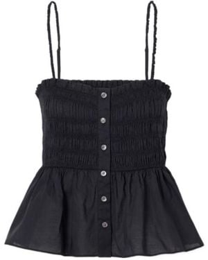 Veronica Beard Shirred Tiered Cotton-Poplin Top - Black