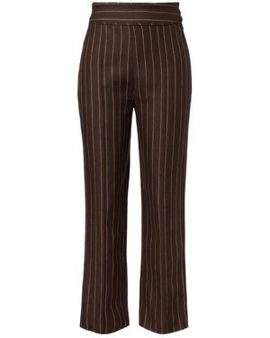 Posse Thea Pinstripe High-Rise Linen Trousers - Brown
