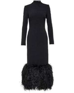 David Koma Feather-Trimmed Cady Midi Dress - Black