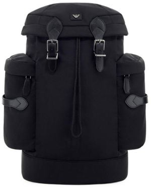 Emporio Armani Buckle-Fastening Logo-Plaque Backpack - Blue