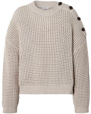Brunello Cucinelli Button-Detail Waffle-Knit Jumper - Brown