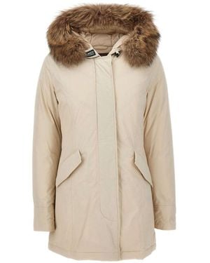 Woolrich Arctic Hooded Fur Trim Parka Coat - Natural