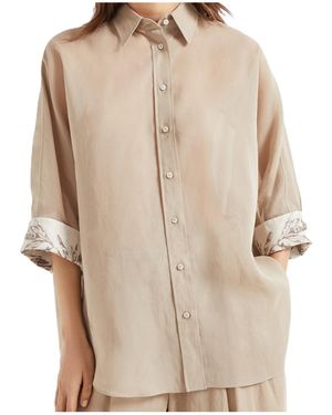 Brunello Cucinelli Cotton Organza Shirt With Glistening Flora Embroidery - Natural