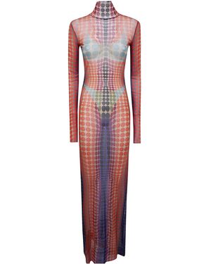 Jean Paul Gaultier Turtleneck Polka-Dot Maxi Dress - Red