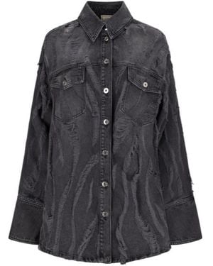 Blumarine Distressed Denim Shirt - Black