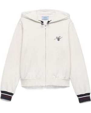 Prada Cotton Fleece Zipper Hoodie - White