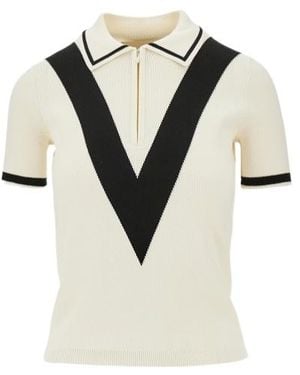Valentino Zip Detailed Short-Sleeved Knitted Top - Black