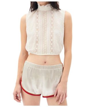 Ann Demeulemeester Bee High Neck Cropped Top - White