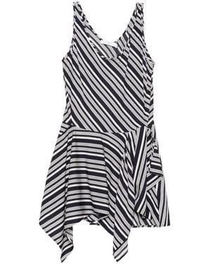 IRO Sleeveless Mini Dress Asymmetric Hem Stripes - White