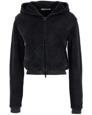 T By Alexander Wang Logo-Embroidered Zip-Front Hoodie - Black