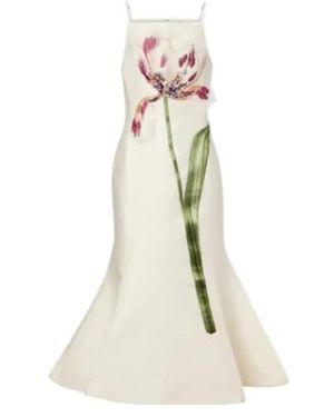 Leo Regina Floral Wool And Silk Midi Dress - White