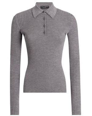 Dolce & Gabbana Ribbed Polo Top - Grey