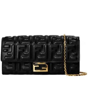 Fendi Baguette Continental Wallet On Chain - Black