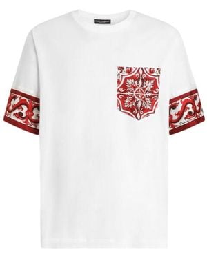 Dolce & Gabbana Majolica-Printed Crewneck T-Shirt - White