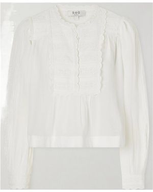 Sea Trimmed Cotton-Blend Blouse - White