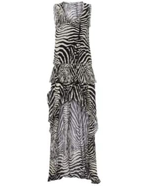 Blumarine Zebra-Print Asymmetric Chiffon Maxi Dress - White