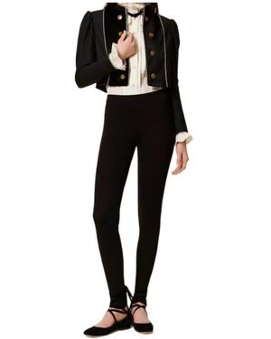 Twinset Velvet-Trimmed Puff-Sleeve Jacket - Black
