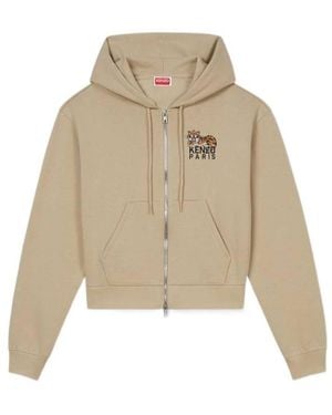 KENZO Happy Tiger Cropped Zip-Up Hoodie - Natural