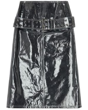 DIESEL Belted Patent Leather Midi Skirt - Gray