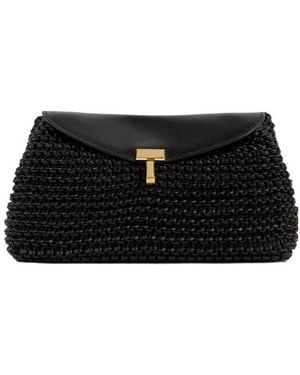 TOTEME Mini T-Lock Woven-Leather Clutch - Black