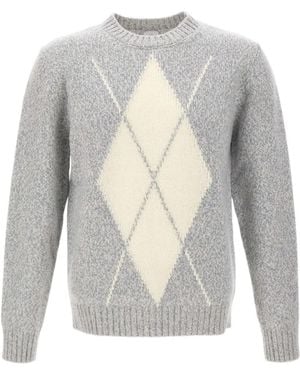 Eleventy Geometric-Pattern Wool Jumper - Grey