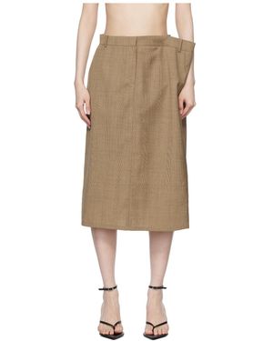 Pushbutton Side-Pleated Midi Skirt - Natural