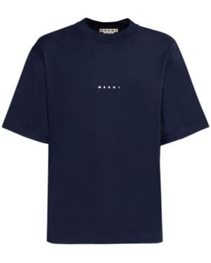 Marni Logo Printed Crewneck T-Shirt - Blue