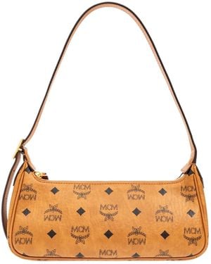 MCM Aren All-Over Logo Printed Small Shoulder Bag - Metallic