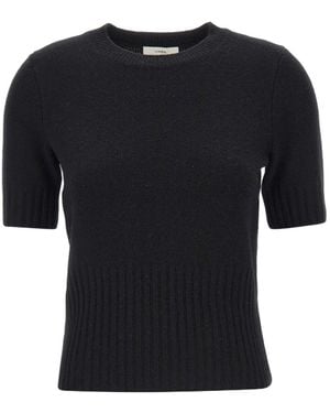 Vince Wool-Cashmere High-Rib Short-Sleeve Sweater - Black