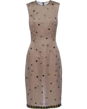 Prada Eyelet-Embellished Sleeveless Dress - Brown