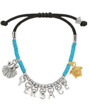 Versace Logo-Lettering Charm Bracelet - Blue