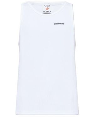CASABLANCA Embroidered-Logo Ribbed Tank Top - White