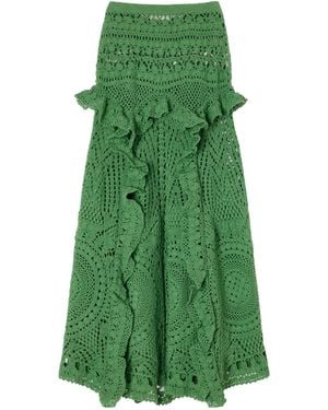 Ulla Johnson Ruffled Crocheted Cotton Midi Skirt - Green