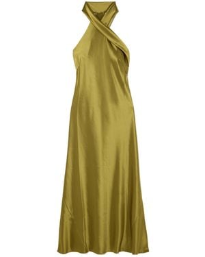 Galvan London Pandora Satin Halterneck Midi Dress - Green