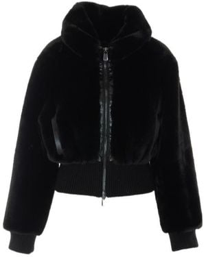 Pinko Faux-Fur Ribbed-Trim Jacket - Black